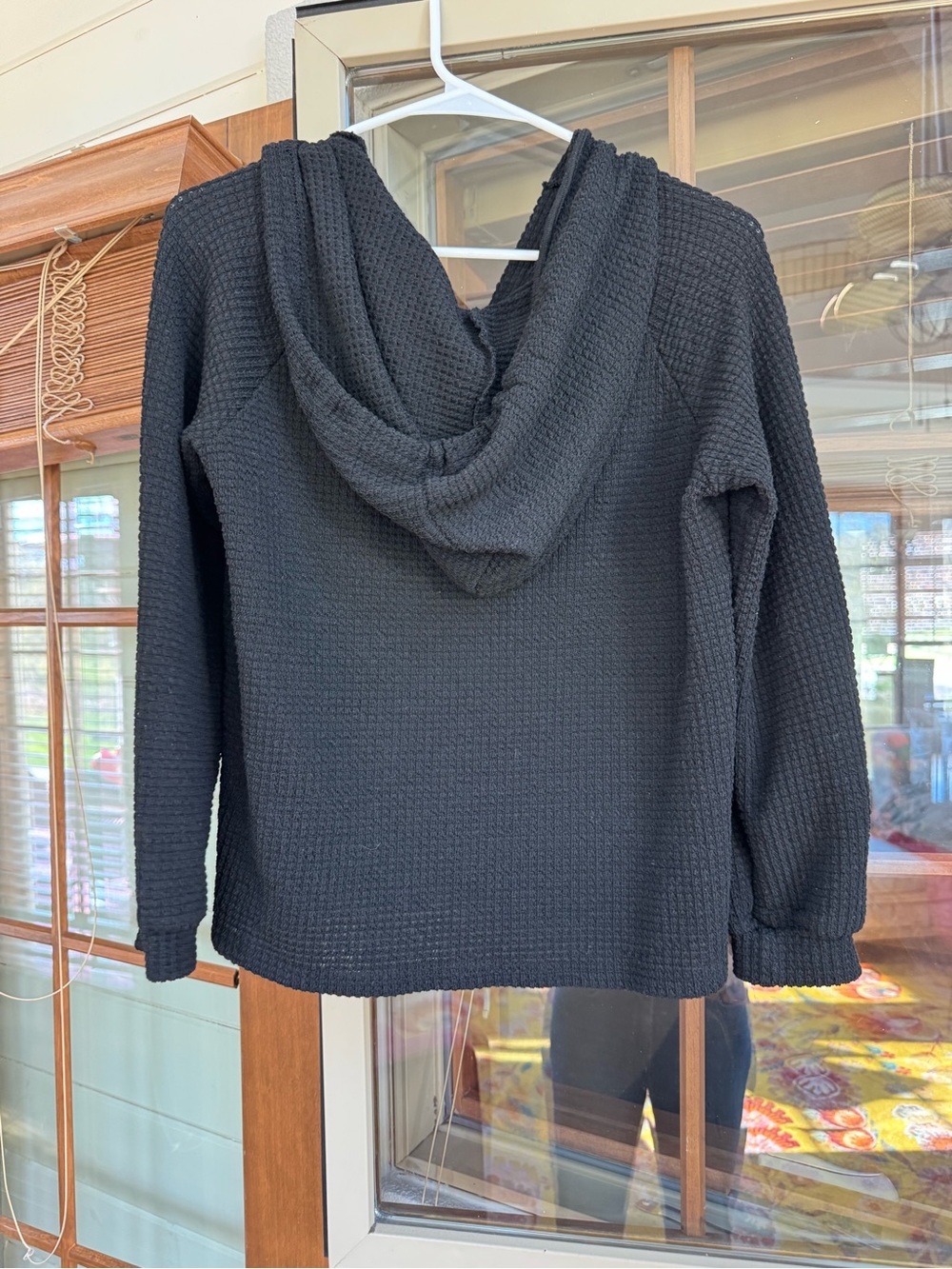 Nike Black Waffle-Knit Hooded Pullover with Button V-Neck - Picture 4 of 4
